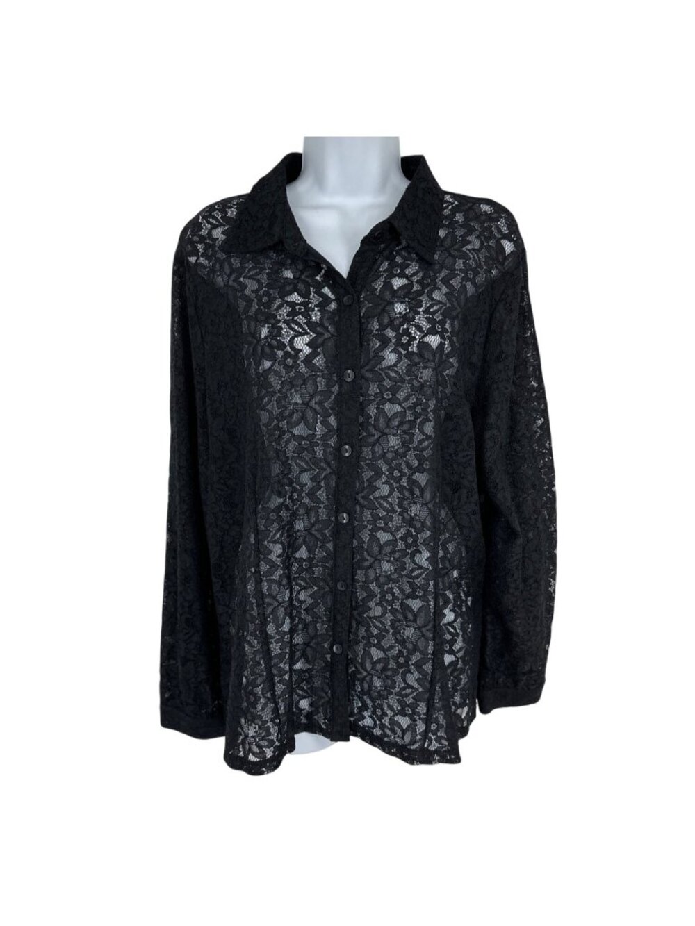 Additions By Chicos Sheer Floral Lace Button-Down Long-Sleeve Blouse Size 3 US L